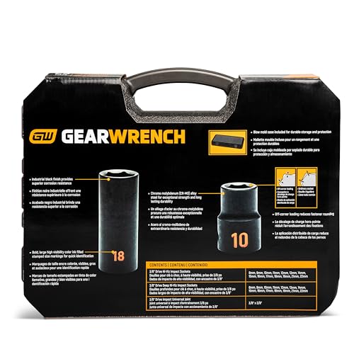 Image of GEARWRENCH 29 Piece 3 /8 inch Drive 6 Point Metric Hi-Viz Standard & Deep Impact Socket Set | 84925H