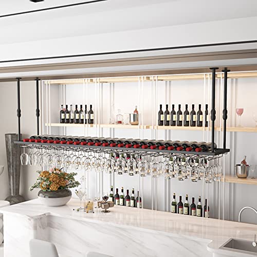Étagère à vin flottante réglable 120 cm : porte-bouteille mural et rangement de tasses à l'envers