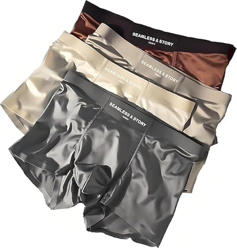 Silk Boxers for Men Ice Silky Underwear Mulberry Silk Men's Boxer Briefs, Seamless Comfort Underwear for Men C/X (US, Alpha, Large, Regular, Regular, 4 pcs