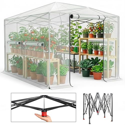 Outvita 8x12ft Greenhouse Instant Walk-in Pop Up Tent Greenhouse for Indoor Outdoor Gardening Easy Setup Shelter with Roll-up Zipper Entry Doors and Windows