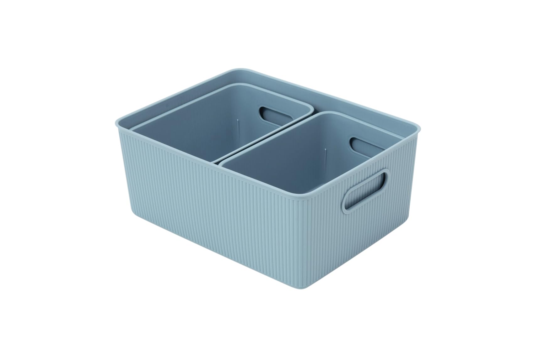 Superio Decorative Plastic Basket Open Home Storage Bins Organizer, Blue (Set of 3) 1 Large, 2 Medium - Container Boxes for Organizing Closet Storage Bins for Shelves Drawer Shelf - Ribbed Collection