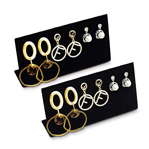 Mooca 2 Pcs Set Earring Display Stand Pendant Jewelry Organizer Display Holder for Earring, Pendant Accessory Rack for Showcase, 6"W x 1 5/8"D x 3"H, Black Velvet