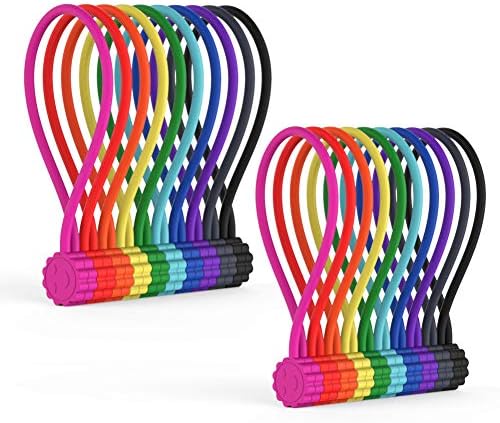 Rich&Ray 10Colors-20Pack Reusable Silicone Twist Ties, Magnetic Cable Ties with Strong Magnet for Organizing Cables, Hanging Stuff, Used in Many Ways or Just for Fun
