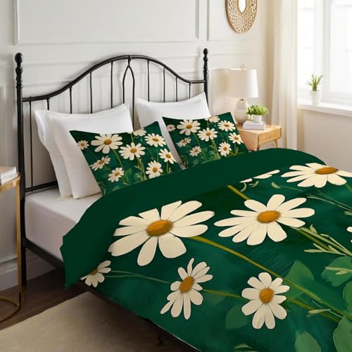Housse de couette respirante et douce en microfibre réversible vert émeraude imprimé floral