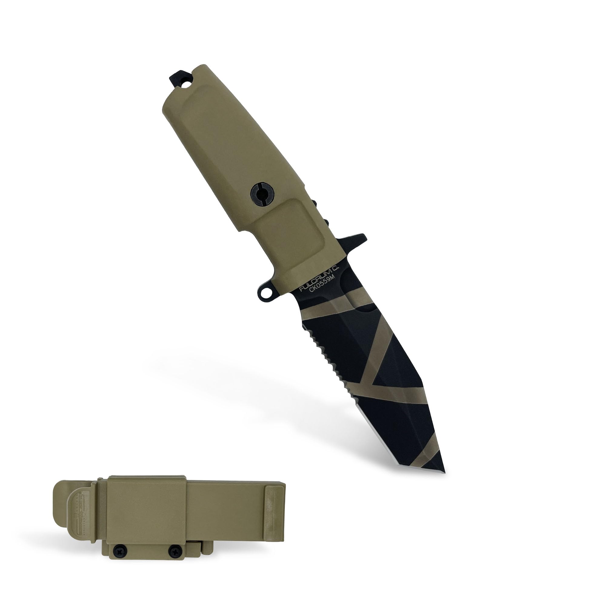 Fulcrum C (Desert) Fixed Blade Knife, Böhler N690 Steel Blade 58 HRC, Desert Coated Finis…