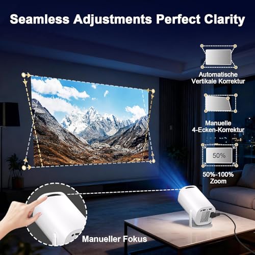 Mini Beamer 4K Full HD 1080P, Tragbarer Projektor mit WiFi 6 und Bluetooth 5.4,Auto-Keystone & Manueller Fokussierung,180°Dreh Kompatibel mit iOS/Android/HDMI/TV Stick/Laptop/PC – Bild 6