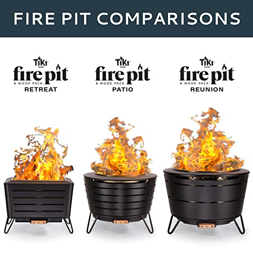 Tiki Brand Reunion Smokeless Fire Pit | Large Wood Burning Outdoor Fire Pit, Great For Large Gatherings - Includes Starter Pack, Modern Design With Removable Ash Pan, 27.5X27.5X20 In, Black #TOP4