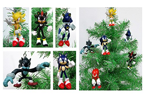 Sonic 6 Piece Christmas Ornament Set Featuring Sonic, Shadow, Werehog, Metal Sonic, Knuckles, and Super Sonic