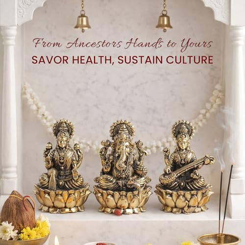 Image of Habere India-All the Cultures Fabricating India Brass Lakshmi Ganesh Saraswati Idol Set for Pooja Room | Pure Brass Lakshmi Ganesh Saraswati Murti for Home (Design04: L5 x W5 x H8 cm)