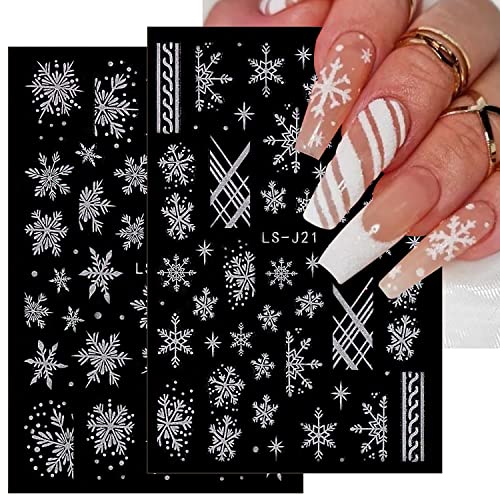 6 Sheets Snowflake Nail Art Stickers 3D Glitter Snowflake Nail Decals Winter Christmas Nail Stickers Silver White Heart Reindeer Snowflake Nail Designs For Women Girls Christmas Nail Art Decoration #TOP14
