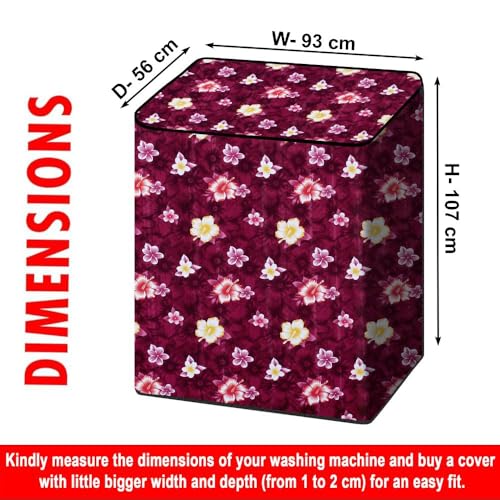 Image of The Furnishing Tree Semi-Automatic Top Load Washing Machine Cover | Waterproof & Dustproof | Easy to Clean | Inlet & Outlet Pipe Provision | Durable & Washable, Floral Red Polyester (56x93x107 CM)