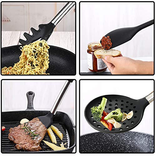 Kitchen Utensils Set, 24pcs Silicone Cooking Kitchen Utensils Set with Heat Resistant BPA-Free Silicone and Stainless Steel Handle Turner Spatula Spoon Tongs Whisk Measuring Cups Kitchen Tools Set