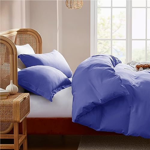 Nestl Full Duvet Cover Set with Comforter Insert - Royal Blue 4 Piece 80x90 Duvet Cover & 2 Pillow Shams with White Quilted Down Alternative Comforter, Ultra Soft, All Season