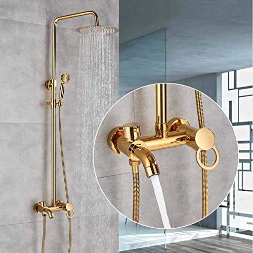 Robinet de douche mitigeur mural noir avec colonne de douche effet pluie en laiton