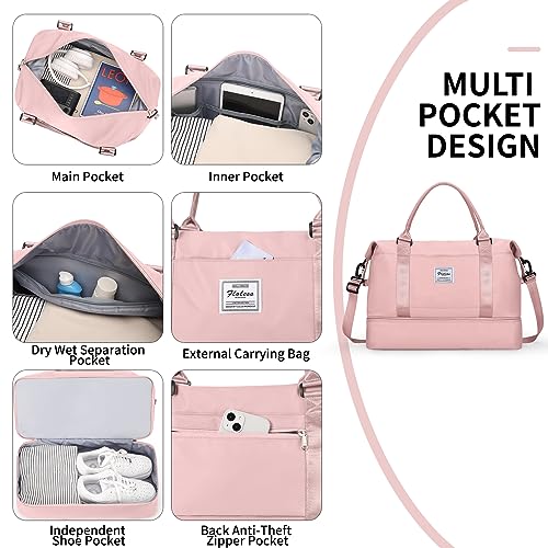 Travel Bag with Shoe Compartment,Weekender Bag for Women,Gym Bag with Wet Pocket,Carry on Overnight Bag Overnight Bag Hospital Bag,Pink3