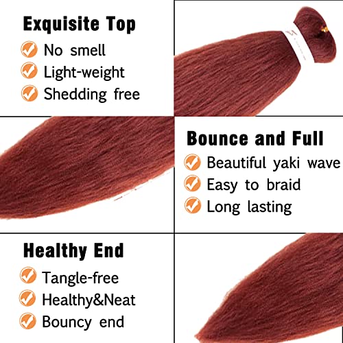 Ginger Braiding Hair Pre Stretched 8 Packs 36 Inch Long 350 Copper Red Braiding Hair Yaki Texture, Hot Water Setting, Easy To Install Professional Synthetic Hair For Braiding(36 Inch, 350) #TOP2