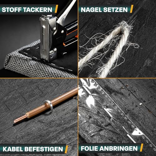 Hinrichs Handtacker Set - 3-in-1 Profi Tacker für Holz - Stofftacker Handwerker zum Fixieren - mit Klammern - Möbeltacker - Staple Gun - Holztacker mit 1600 Klammern & 800 Nägeln
