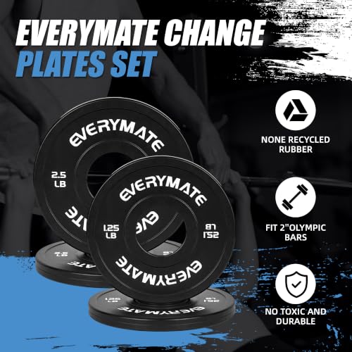 Image of EVERYMATE Change Weight Plates 1.25LB 2.5LB 5LB Set Fractional Olympic Bumper Plates for Cross Training Steel Insert Strength Training