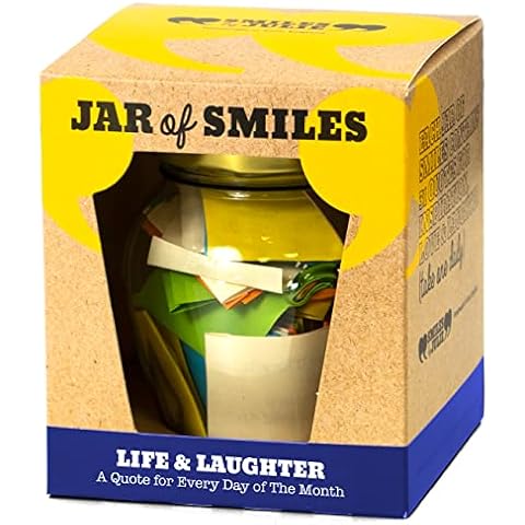 Smiles by Julie Life & Laughter Quotations in a Jar. Fun Messages, Best Wishes & Get Well Soon Gift. Cheer Up Friends Every Day of the Month. Inspire Happiness. Laugh at Life. Unique Gift Box Cover