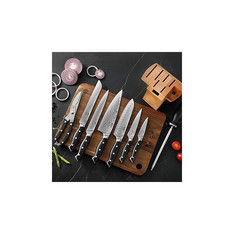 Kitchen-Damascus-Knife-Set-9-Piece-Kitchen-Knife-Set-with-Block-ABS-Ergonomic-Handle-for-Chef-Knife-Set-Knife-Sharpener-and-Kitchen-Shears-Beechwood-Block NANFANG BROTHERS Knife Sets, 9 Pieces Damascus Kitchen Knife Set with Block, ABS Ergonomic Handle for Chef Knife Set, Knife Sharpener and Kitchen Shears, Knife Block Set