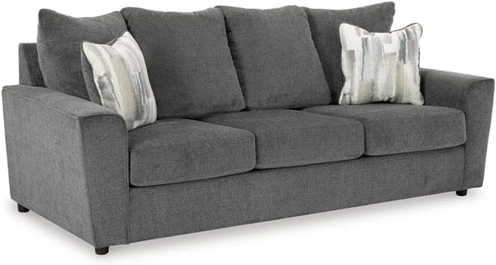 BOWERY HILL Fabric Sofa and Loveseat Set in Gray Polyester
