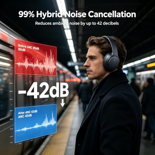 Hybrid Active Noise Cancelling Headphones, Wireless Headphones Over Ear - image 2