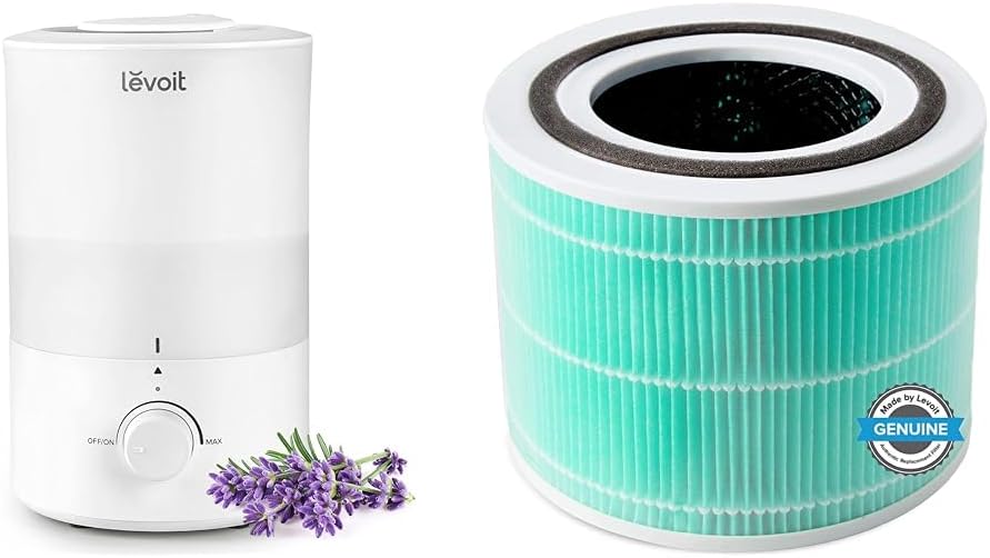 LEVOIT Humidifiers for Bedroom, Quiet (3L Water Tank) Cool Mist Top Fill Essential Oil Diffuser & Core 300 Air Purifier Toxin Absorber Replacement Filter, 3-in-1 Filter