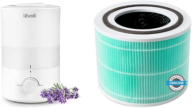 LEVOIT Humidifiers for Bedroom, Quiet 3L Water Tank Cool Mist Top Fill Essential Oil Diffuser & Core 300 Air Purifier Toxin Absorber Replacement Filter, 3-in-1 Filter