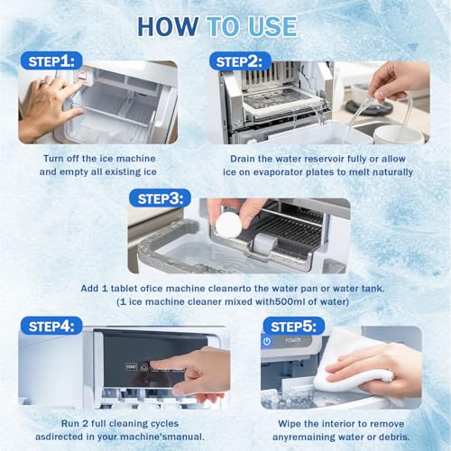 Image of Ice Machine Cleaner Maker Descaler - 48 clean Tablets Compatible with Frigidaire, Opal, GE Profile, Kitchenaid, Nickel Safe Scale Remover for Countertop, Nugget Ice Makers-Odor-Free, Crystal Clear Ice