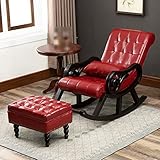 Liegend GANGUIO Ledersessel, moderner ergonomischer Ruhesessel mit Armlehnen, Einzel-Schaukelstuhl, gepolstert, für Schlafzimmer und Wohnzimmer (Farbe: Rot, Größe: 125 x 67 x 89 cm)