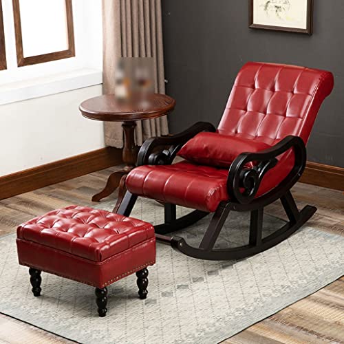 Sillón reclinable de Cuero, sillón Moderno reclinable ergonómico, Mecedora Individual y Perezosa, tapizado para Sala de Estar del Dormitorio (Color: Rojo, tamaño: 125 * 67 * 89 cm)