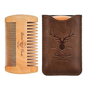 Wooden Comb with Durable Case – Fine & Coarse Teeth, Pocket Comb for Beards, Mustaches & Hair, Brown Deer Design