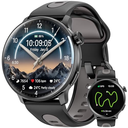 Smart Watch GPS, Orologio Smart con Schermo AMOLED da 1.43" per Uomo/Donna, Tracker Fitness, Compass Smartwatch Militare, Compatibile con Android & iOS (Rispondi/Chiamate Bluetooth) (Nero)