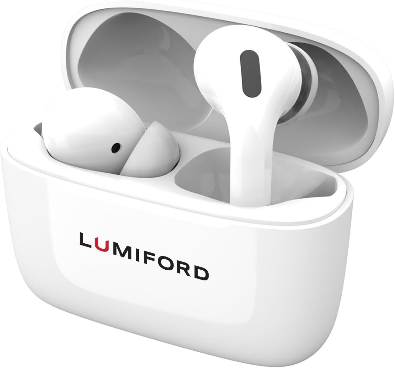LUMIFORD Max T70 True Wireless Earbuds, with Real Quad Mic & ENC Technology, Advanced BT v5.3, IPX4 Water Resistant,13mm Hi-Fi Bass Driver, 30Hrs Playtime & Type-C Quick Charging (White)