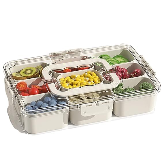 Livello Portable Snackle Box Big 9-Compartment Snack Organizer Tray with Lid & Handle Versatile Snack Storage for Parties, Picnics, Travel Holds Fruits, Dry Snacks & More (Pack of 1)-image-38