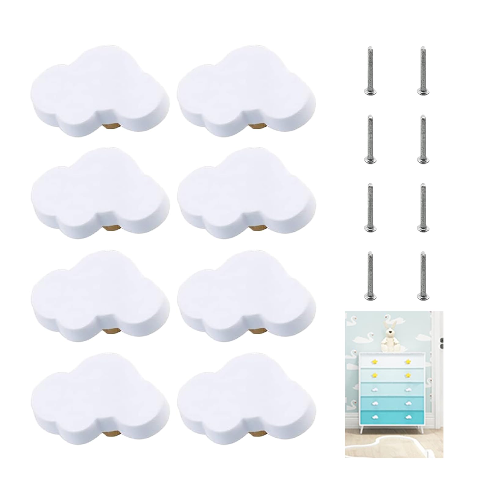 8 Pomos de Cajón con Forma de Nube para Muebles, Pomos de Goma con Forma de Dibujos Animados para Niñas Niños, pomos para muebles para habitación infantil para Tiradores de Armario, Cajones