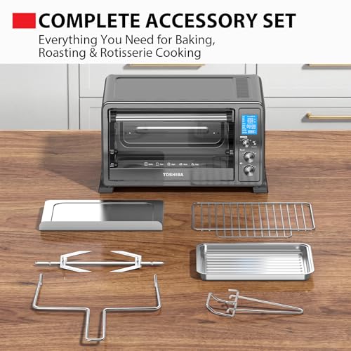 Image of TOSHIBA 10-in-1 Convection Toaster Oven, 6-Slice Countertop Oven, 1500W with Toast, Bake, Broil, Rotisserie & Pizza Functions, LCD Knob Controls, 6 Accessories, Black Stainless Steel