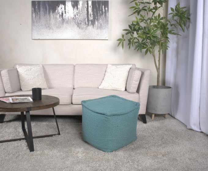 TREATLIFE HOME Comfortable Teal Yarn Square Pouf for Relaxation and Stylish Seating, Ottoman and Floor Cushion