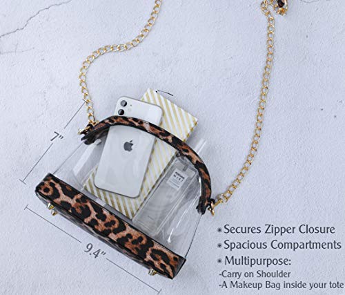 Clear Cross Body Bag with Vegan Leather Trim Stadium Approved Women Shoulder Handbag4