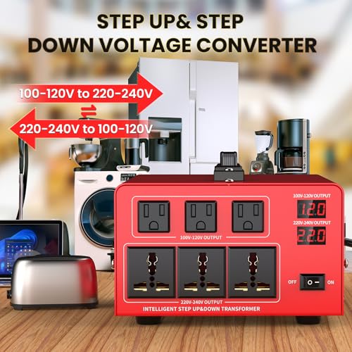 Image of 5000W Voltage Transformer Power Converter(110V to 220V, 220V to 110V) Step Up /Down Converter 110 /120 Volt - 220 /240 Volt w /US Power Cord, LCD Display, 3 US Outlets, 3 Universal Outlet