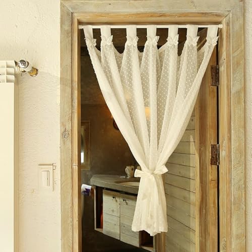 Rideau transparent salon coton 135x230 cm avec pompons dressing - 5
