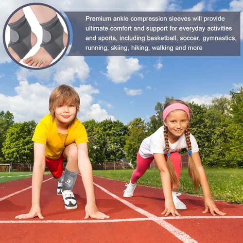 Image of Honoson 2 Pcs Ankle Brace Kid Ankle Support Youth Neoprene Lace up Compression Sleeve Foot Brace Stabilizer with Adjustable Strap for Sport Sprained Plantar Fasciitis Achilles Tendonitis(Grey,M)