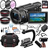 Sony FDR-AX53 4K Ultra HD Handycam Camcorder + 64GB Memory + LED Video Light + U Grip Stabilizing Handle + Hand Grip+ Case (24pc Bundle)