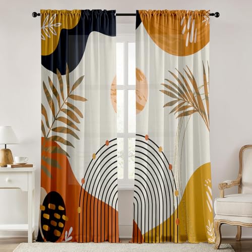 GOLDLAWN Colorful Boho Curtains Mid Century Modern Semi Sheer Curtains