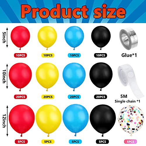 Image of 147 Pieces Hero Theme Balloon Decorations Arch Garland Kit Include Blue Red Yellow Black Balloons with Confetti Balloons and Roll Tape for Kids Birthday Party Supplies