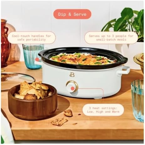 2.5-Quart Manual Slow Cooker Ideal for Dips, Fondue & Small-Batch Meals (White)