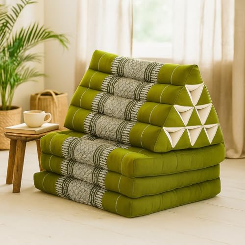 Image of Leewadee - Comfortable Japanese Floor Mattress - Thai Floor Bed with Triangle Cushion - Futon Mattress - Thai Massage Mat, 67 x 21 inches, Green, Kapok Filling