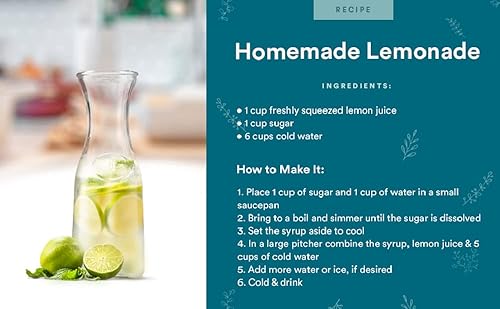 Miniatura 6 de Jarra de vidrio con tapa de silicona blanca y cuello cónico, 1 litro, 33.8 onzas, 4 18 x 11, apta para lavavajillas, sin BPA, jarra de bebidas para