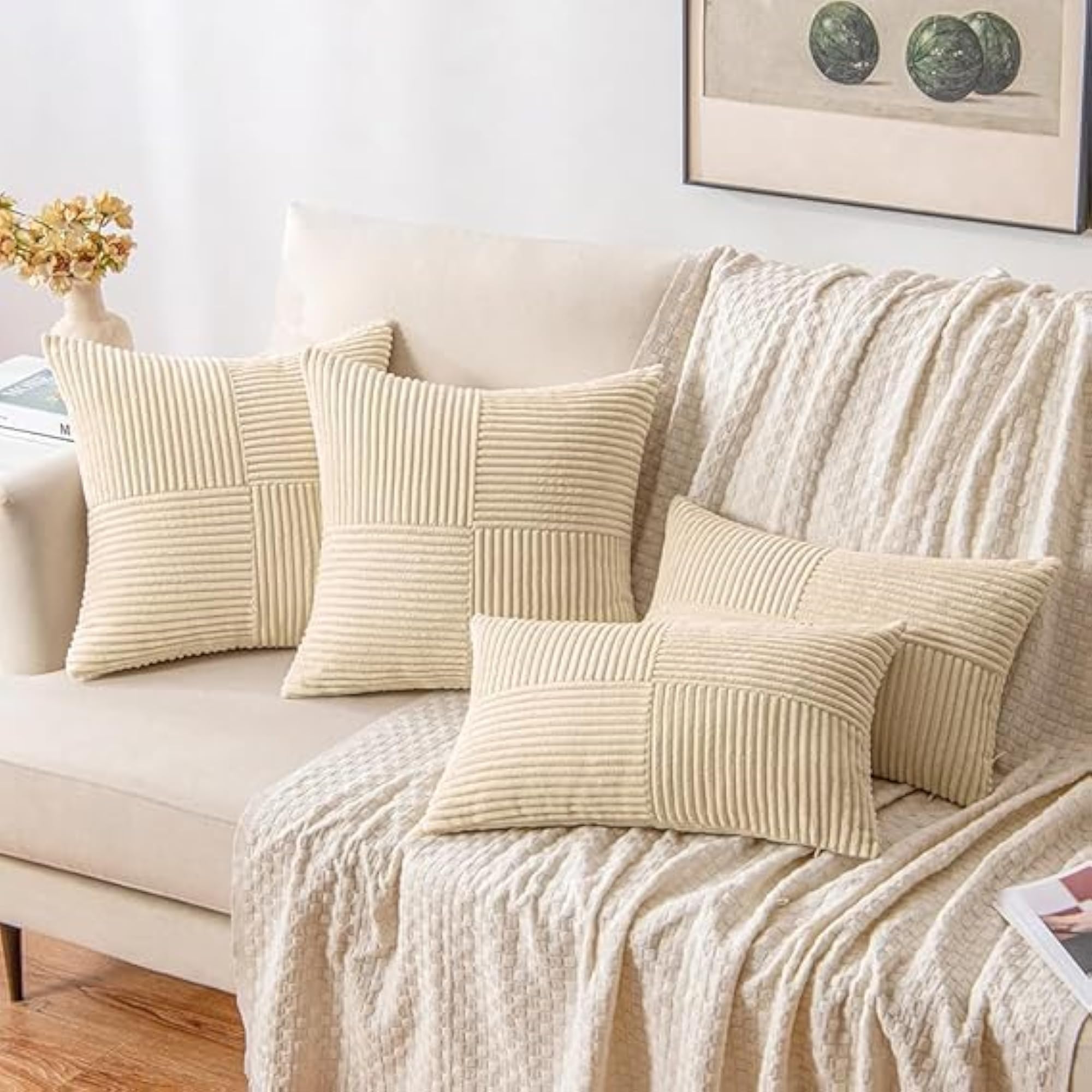 Corduroy Pillow Covers Boho Decorative, Soft Solid Cushion Covers