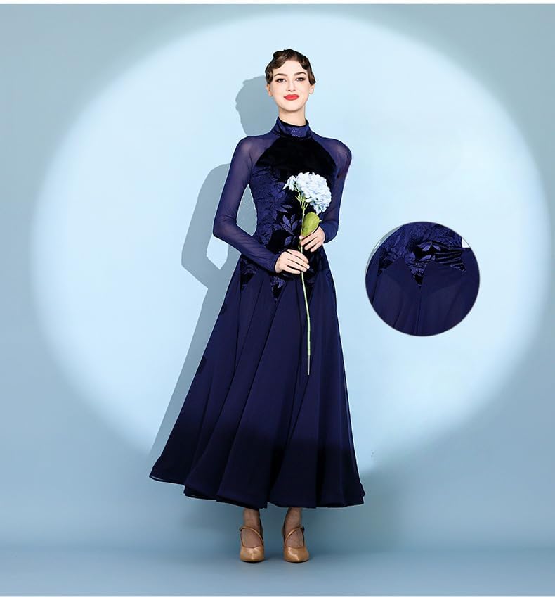 HEARTTOUCH Women Velvet Ballroom Dance Dress Modern Waltz Tango Dresses Professional Competition Performance Dance Costume